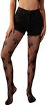 SHENHE Women's Sheer Mesh Tights High Waist Control Top Footed Pantyhose Stockings Mushroom Fishnet Black One Size