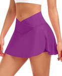 Pleated Tennis Skirt with Shorts for Women High Waist Cross Over Athletic Golf Skorts with Pockets Mini Skirt (Purple, XS)