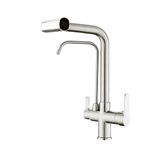 TSIBOMU 3 Way Kitchen Faucet, Pull Out Kitchen Faucet with 3-Function Sprayer, Dual Handles Kitchen Sink Faucet with Water Filter Purifier Spout, Brushed Nickel