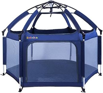 Baby Playpen, CutieClub Portable Playard Playpen with Safety Mattress for Infants and Babies, Best 6-Panel Kids Playpen with Anti UV Canopy for Indoor and Outdoor (Navy Blue)