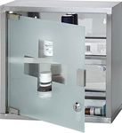 Wall Mounted Lockable Stainless Steel Medicine Cabinet With 2 Shelves & Frosted Glass Door (Approx. 30 x 12.5 x 30cm)