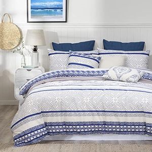 Amsons King Quilt Cover Set- Cream/Blue Doona Cover - 100% Cotton Bedding Duvet Cover Sets (3pc, King)