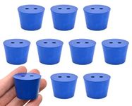 Neoprene Stopper ASTM, 2 Holes - Blue, Size #6.5-27mm Bottom, 34mm Top, 25mm Length - Pack of 10 - Eisco Labs