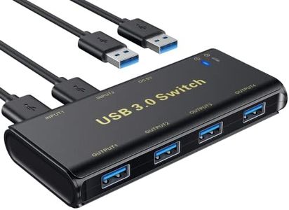 ABLEWE USB 3.0 Switch, KVM Switcher 4 Port USB 3.0 Peripheral Switch 2 in 4 Out Sharing Selector Box Hub for Mouse, Keyboard, Scanner, Printer, PCs with One-Button Switch and 2 Pack USB Cable (Black)