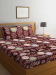 DECOMIZER XL Microfiber Soft Cotton Queen Bedsheet for Double Bed, Queen Size 90 Inches X 100 Inches, 230 X 250 cm with 2 Large Size Pillow Covers Without Joint - Small Red Flower