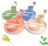 WFPOWER 28pcs Wheat Straw Dinnerware Serving Set (Bowls, Cups, Plates, Chopsticks, Forks, Spoons) Perfect for Camping Picnic RV Dorm Lightweight Unbreakable Microwave & Dishwasher Safe (Plain)