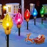 2 Pack Christmas Lights Jumbo C9 Outdoor Lawn Decorations with Pathway Marker Stakes, 8.5Ft C7 Lights Covered Jumbo Glitter Multicolor Bulb for Holiday Outside Yard Garden Decor, 5 Lights