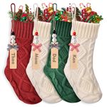 Personalized Christmas Stockings 4 Pack with DIY Snowman Tags, Custom Name Family Stockings Set of 4 for Christmas, 18" Large Cable Knit Xmas Stockings for Family Holiday Party Fireplace Decoration