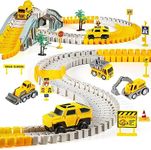 260 PCS Construction Race Tracks for Kids Toys, 2 Electric Cars, 4 Construction Cars, 1 Map & Flexible DIY Track Set, Engineering Presents for 3 4 5 6 Year Old Boys Girls