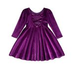 Miipat Toddler Girls Velvet Dress Ruffle Fall Winter Dress Long Sleeve Elegant Wedding Party Dress(Purple,5-6Years)