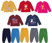 Toddylon New Born Baby Clothes T-Shirts Pyjama Set | Girls Dress | Baby Boys' Clothing Sets | Cotton | Full Sleeve Tees with Jogger | Sweatshirts & Pants | Gift Combo (Pack of 5) (6-12 Months)