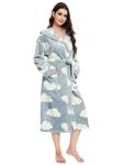 Vislivin Plush Bath Robes for Women Fleece Hooded Bathrobe Long Soft Fluffy Housecoat Winter Warm Robe Cloud S