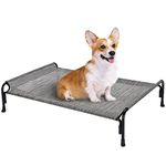 Veehoo Elevated Dog Bed, Outdoor Raised Dog Cots Bed for Medium Dogs, Cooling Camping Elevated Pet Bed with Slope Headrest for Indoor and Outdoor, Washable Breathable, Medium, Black Silver, CWC2204