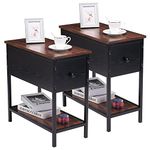 End Tables Set of 2, Small Nightstands Organizer for Bedroom Living Room, Equipped with Tools and Easy Assembly (Black Walnut Color)