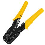 Deli DL2468C 3 in 1 Modular Network Ethernet Crimper Plier Cable Crimping Stripper LAN Professional Punch Down Crimp Tool Cutter 4P 6P 8P Household Use (Pack of 1, Yellow and Black)