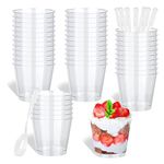 URHELP Pack of 50 Dessert Cups with 50 Spoons, 200 ml Dessert Cups, Clear Dessert Bowls, Reusable Dessert Cups, Round Cups for Home Desserts Pudding Mousse ice Cream Party