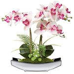 Briful 15" Artificial Phalaenopsis Flowers Arrangement Artificial Orchid Bonsai in Silver Pot Fake Flowers Silk Orchid Flower for Table Centerpieces Living Room Home Décor