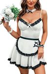 Avidlove Women 6 Pack Maid Costume Outfits Sexy Roleplay Lingerie Sleepwear Dress with Choker White XXL