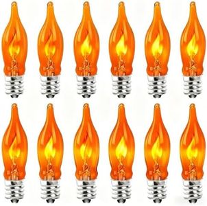 Pallerina Flicker Flame Light Bulbs, Flicker Flame Shaped Light Bulbs, Flickering Orange Glow Replacement Bulbs E12 Flame Candelabra Light Bulbs, 12 Pack, 1 Watt
