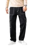 AVANOVA Black Bell-Bottom Men Cargo Jeans II Men Cargo Pants II Denim Cargo for Men II Cotton Pant II Wide Legs II Flap Pockets II Cargo for Men (Jeans-119-Black-30)