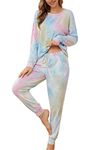 Zuvebamyo Women Tie Dye Pajamas Set Long Sleeve Tops and Pants 2 PCS Sleepwear Lounge Casual Multicolor S