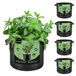 RONTADA 5-Pack 10 Gallon Grow Bags - 10 Gal Fabric Pots Cloth Pots Heavy Duty Nonwoven Plant Bag with Handles for Vegetable Tomato Potato Fruit Flower Garden Planting (Black)