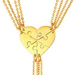 Heart Jigsaw Pendant Necklace & Chain, 6 Pieces Blank Puzzle Pendants Make Up A Heart, 6 Piece Suit Necklace, BFF Necklace, 18K Gold Plated Stainless Steel Gift Jewellery Couple/Friend/Family Necklace