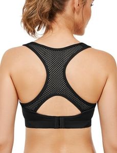 Yvette Sports Bras for Women High Impact Racerback Workout Sports Bra for Large Bust, 09A, M(DF) Black