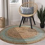 Solomon Natural Jute 3 Trim Rug Hand Braided Round Area Rug For Home Decor Reversible Rugs For Kitchen Living Room Entryway 90 Cm Color Aqua