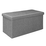 Bonlife Large Folding Grey Ottoman Storage Box with Lid,Linen Footrest Stool Bedroom Bench Seats,Toy Box Chest Living Room Furniture 76x38x38cm