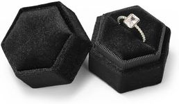 Etercycle Velvet Ring Box - Vintage Hexagon Premium Jewelry Display Holder Gift Box with Detachable Lid for Wedding Ceremony Proposal Engagement (Black, 1 Slot)