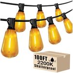 DAYBETTER Outdoor String Lights 100FT Waterproof LED Edison Outside Lights,2200K 34 Shatterproof ST38 Bulbs, Hanging Umbrella Lights for Garden Camping Patio Porch Backyard Deck Balcony