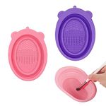 Makeup Brush Cleaning Mat, 2 PCS Foldable Silicone Makeup Brush Cleaner Portable Washing Tool for Makeup Brushes Sponge (Pink & Purple)