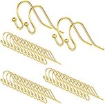 14K Gold Plated Earring Hooks, [200 PCS /100 Pairs] Hypo-allergenic Ear Wires Fish Hook Earrings Supplies for DIY Earrings