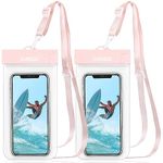 IPX8 Waterproof Phone Pouch/Case, 2 Pack Universal TPU Cell Phone Dry Bag Underwater Protector with Detachable Lanyard for iPhone 14 13 12 Pro Max Samsung Galaxy S21 (2 Pink)