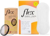 FLEX Bamboo Panty Liners (50 Count) and Flex Menstrual Discs (12 Count) Bundle | Beginner-Friendly Tampon Alternative | Helps Fight Odor | Disc Capacity of 5 Super Tampons