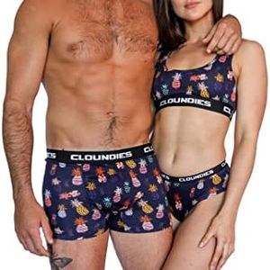Cloundies Matching Underwear for Couples - Penguin Design Cotton Undies Set with Socks - His and Hers Gifts, Pineapple, Medium