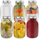 HEFTMAN Glass Mason Jars with Lids 1L - Set of 6 Air Tight Jars for Overnight Oats, Homemade Jam, Baby Food Storage, Meal Prep Jars, Pickling Jars - Large Glass Jars with Lids (1 Litre)