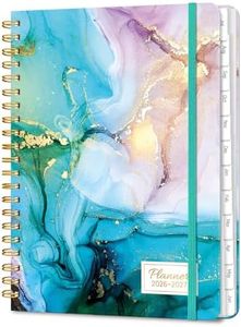Lonely Oak Academic Planner 2026-2027, Daily Weekly and Monthly Agenda Planner 6.18" x 8.5" with Tabs, 12 Months Spiral School Year A5 Calendar from Jul.2026 to Jun.2027 for Student and Teacher(Cyan Marble)
