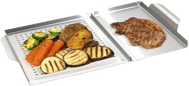 GOURMEO BBQ Grill Pans w/Handles - Stainless Steel Grill Griddle w/Holes for Gas or Electric Stove Tops - Outdoor Flat Top Grilling Pan for Vegetables and Meats