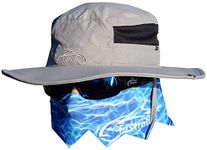 Fishoholic Sun Protection Fishing Hat - Breathable Mesh & Adjustable Neck & Head Straps - with UPF 50+ Quick Drying Wide Brim Boonie Hat or Bucket Sun Hat (R) TM Fishaholic. (Sunhat-Gry1) Grey