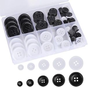 100 Pcs Premium Mixed Resin Sewing Buttons, kidoom Eco-Friendly 4-Hole Craft Buttons, 5 Sizes of Black Buttons Suitable for Sewing, DIY and Holiday Decoration(Black & White)