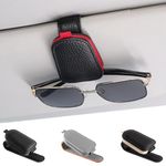 SINGARO Sunglasses Holder for Car, Leather Magnetic Buckle Sun Visor Sunglass Clip, Ticket Card Storage Glasses Clip, Car Interior Accessories for Men and Women（Black-red）