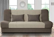 Amazing Sofas NEW LARGE CLICK CLACK SOFA BED FABRIC WITH STORAGE 3 SEATER DOUBLE BED WERSALKA (Beige/Brown)