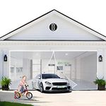 Magnetic Garage Screen Door, 120 x 235 cm Double Hands Free Mesh Screen Door, DIY Retractable Garage Door Screen, Easy to Install - White