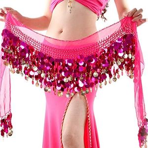 WEKIOOBON Belly Dance Hip Scarf, Sweet Belly Dance Skirt Wrap Performance Bling Sequins Coins, Belly Dance Costume for Women