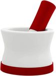 EZ-Grip Silicone & Ceramic Pestle and Mortar Set with Non-Slip Detachable Silicone Base - Dishwasher Safe Small Mortar and Pestle by Cooler Kitchen (White and Red)