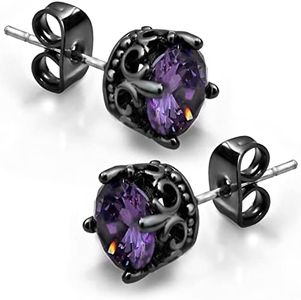 KZZENKI Purple and Black Earrings for Women Men, Retro Cubic Zirconia Stud Earrings Stainless Steel Cool Gothic Jewelry