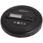 groov e RETRO Radio CD Player - Personal FM Radio with CD-R, CD-RW, & MP3 Music Playback - Anti-Skip Protection, Programmable Tracks - Earphones Included - Micro-USB or Battery Powered - Black