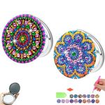 CharySim DIY Diamond Art Compact Mirror Kits 2PC Diamond Art Adults Kits Crystal Arts and Crafts Kits for Adults Christmas Diamond Art Mandala Pocket Mirror